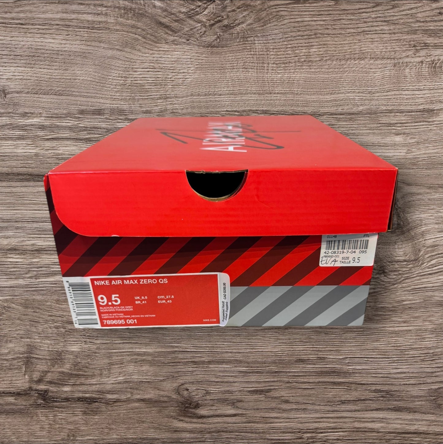 Nike Air Max Zero Black Grey Size 9.5 (789695 001)