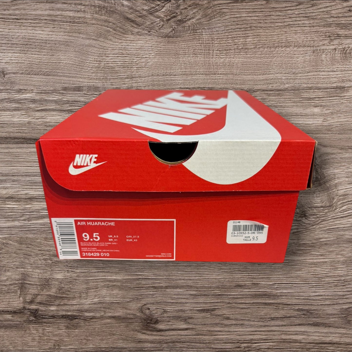 Nike Huarache Black Grey Size 9.5 (one strap broken 318429 010)