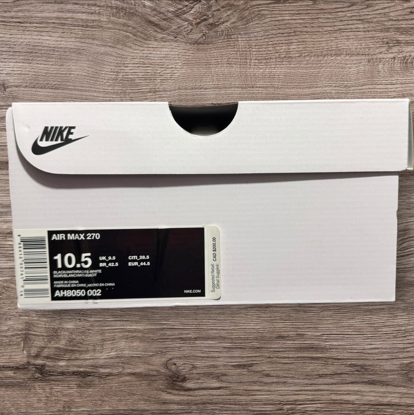 Nike Air Max 270 Black White Size 10.5 (AH8050 002)