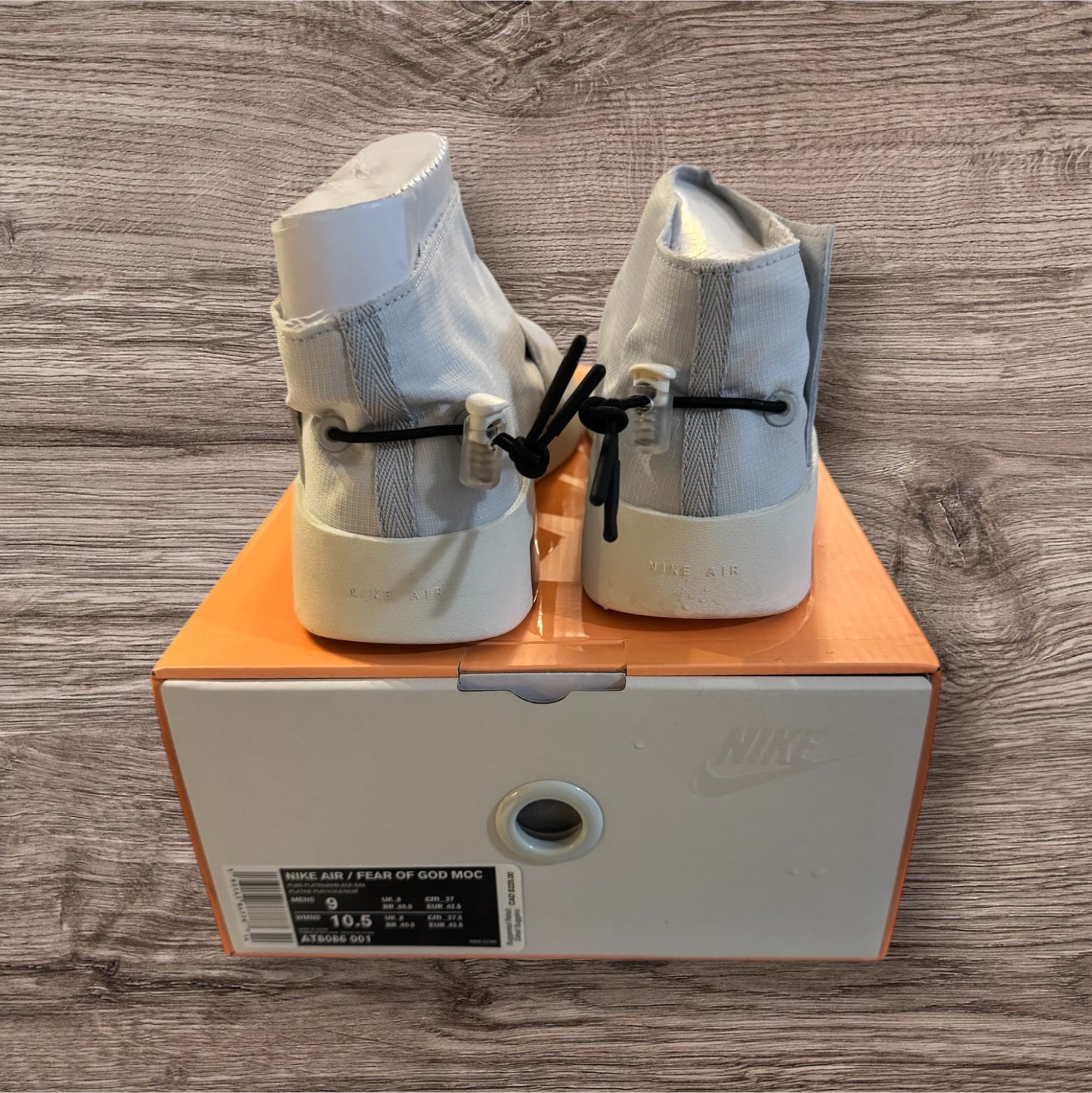 Nike Fear of God Moccasin Pure Platinum Size 9 (AT8086 001)