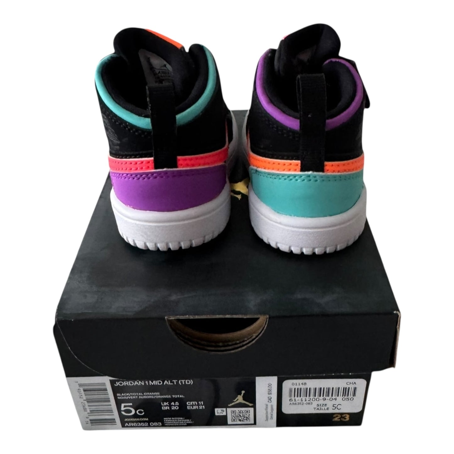 Infant Jordan 1 Mid Alt Black Total Orange Size 5C (AR6352 083)