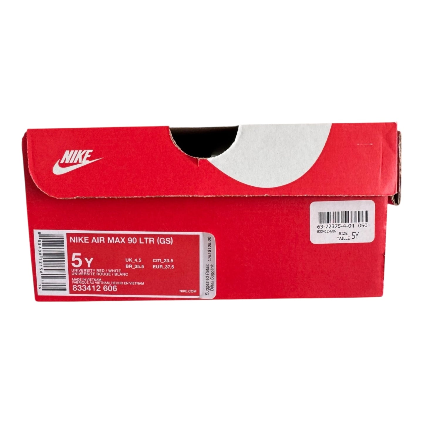 GS Nike Air Max 90 Triple Red Size 5Y (833412 606)