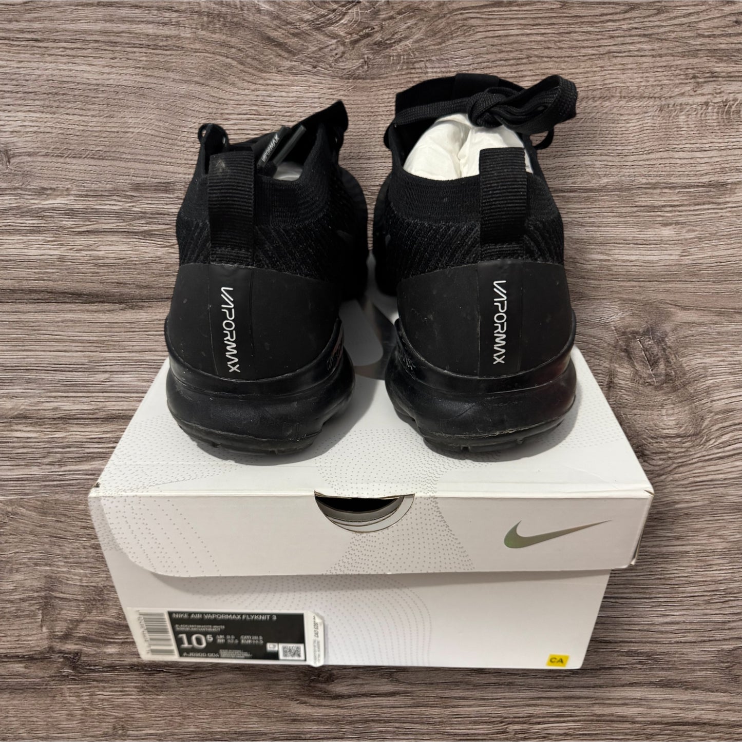 Nike Vapormax Flyknit Triple Black Size 10.5 (AJ6900 004)