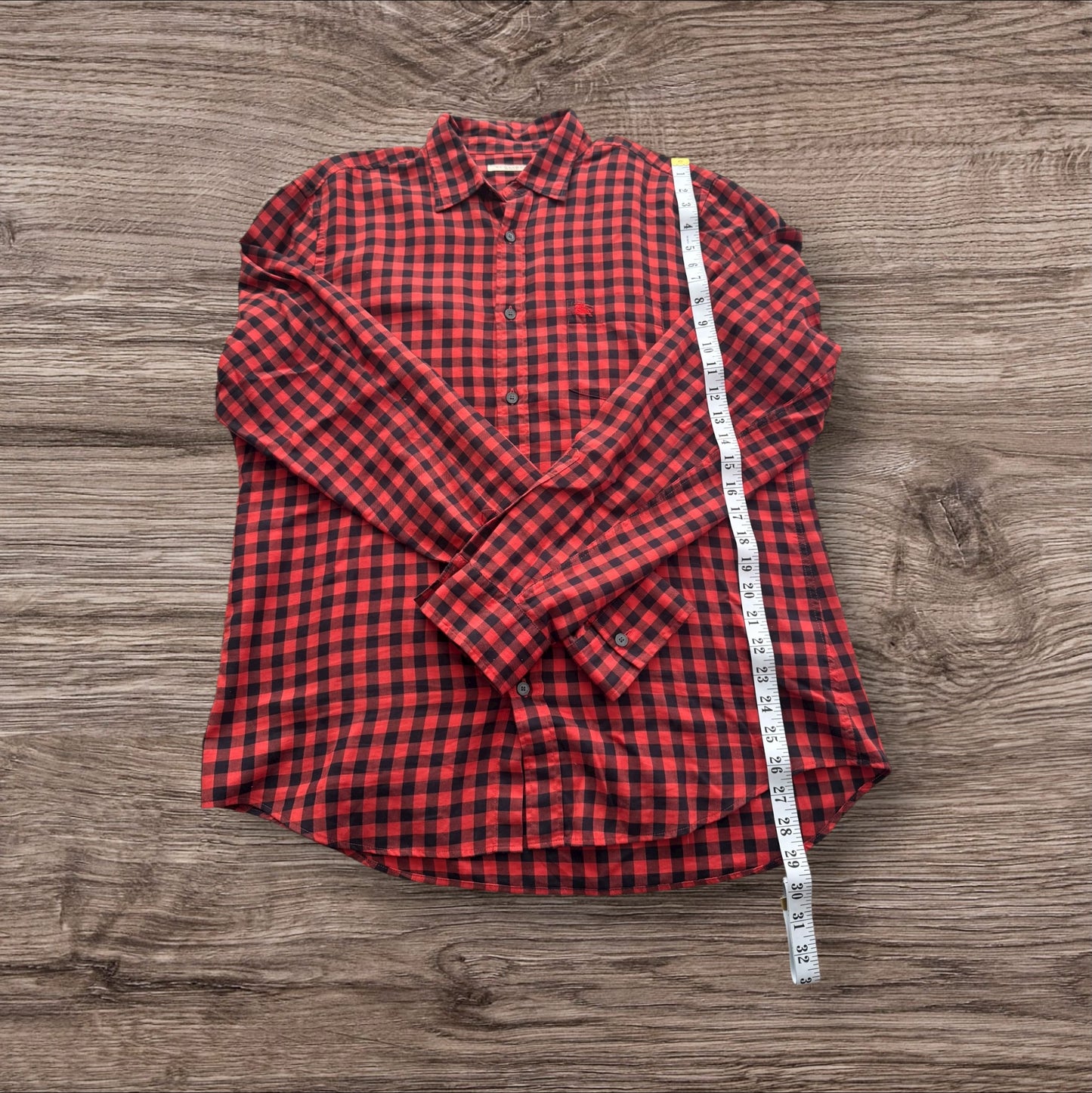 Red Burberry Button Up Shirt