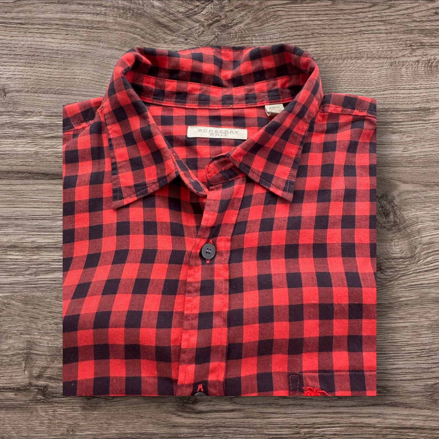 Red Burberry Button Up Shirt