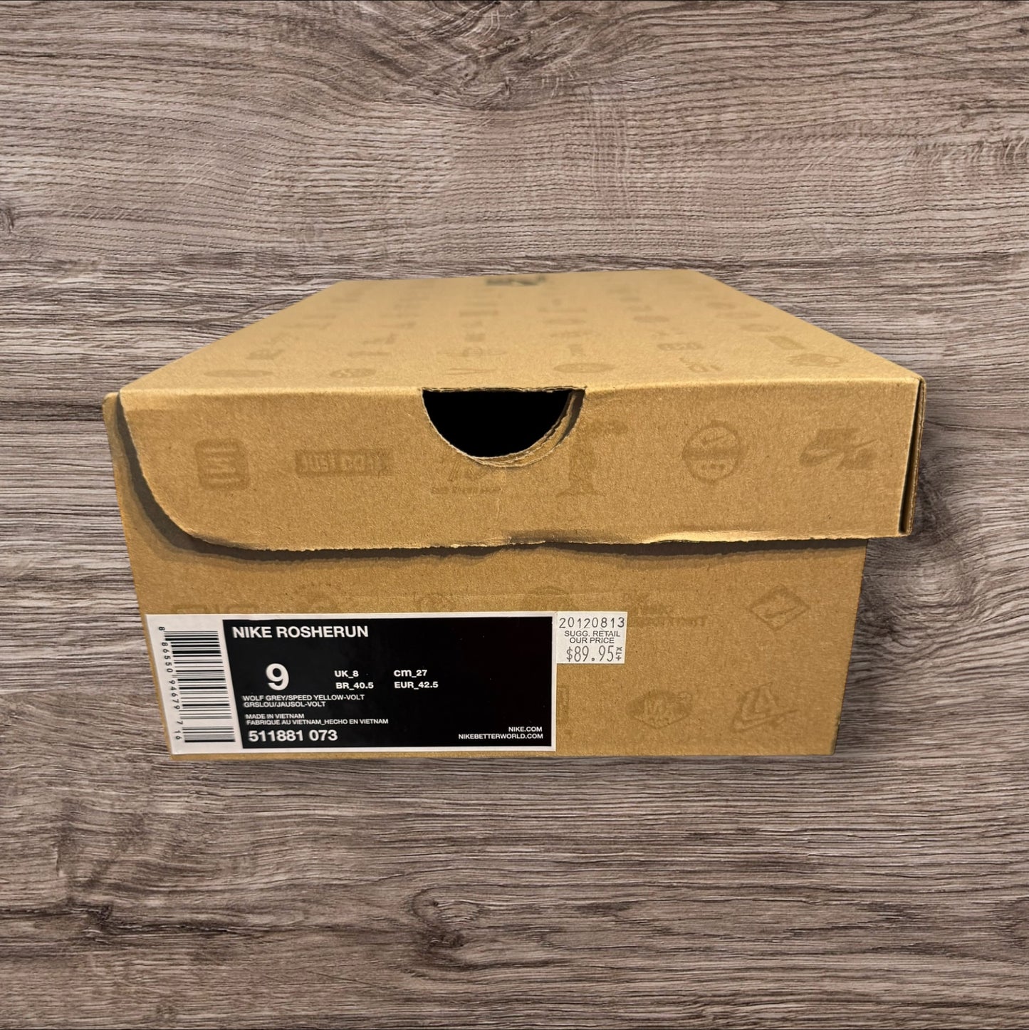 Nike Rosherun Grey Volt Size 9 (511881 073)