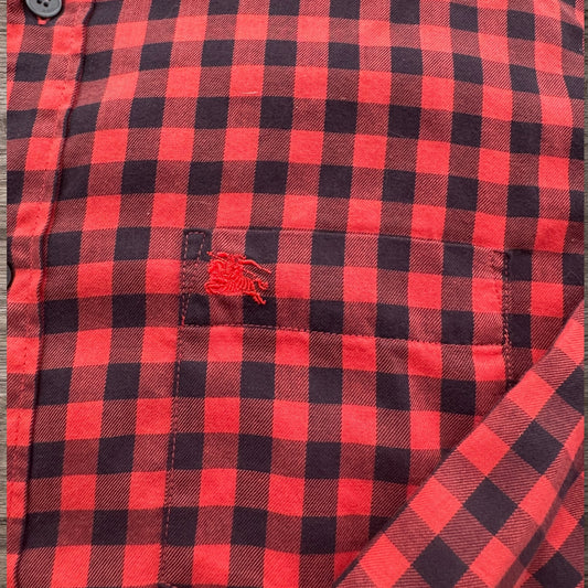 Red Burberry Button Up Shirt
