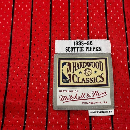 Mitchell & Ness Red Chicago Bulls Pin Stripe Scottie Pippen Jersey Size L