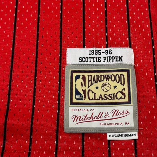 Mitchell & Ness Red Chicago Bulls Pin Stripe Scottie Pippen Jersey Size L