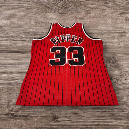 Mitchell & Ness Red Chicago Bulls Pin Stripe Scottie Pippen Jersey Size L