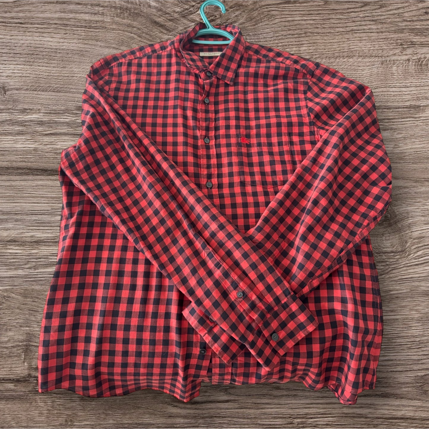 Red Burberry Button Up Shirt