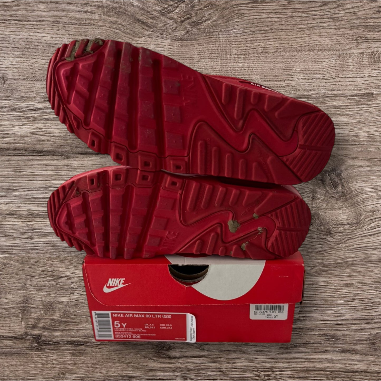 GS Nike Air Max 90 Triple Red Size 5Y (833412 606)