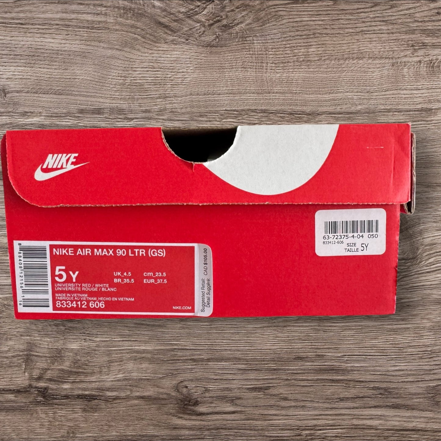 GS Nike Air Max 90 Triple Red Size 5Y (833412 606)