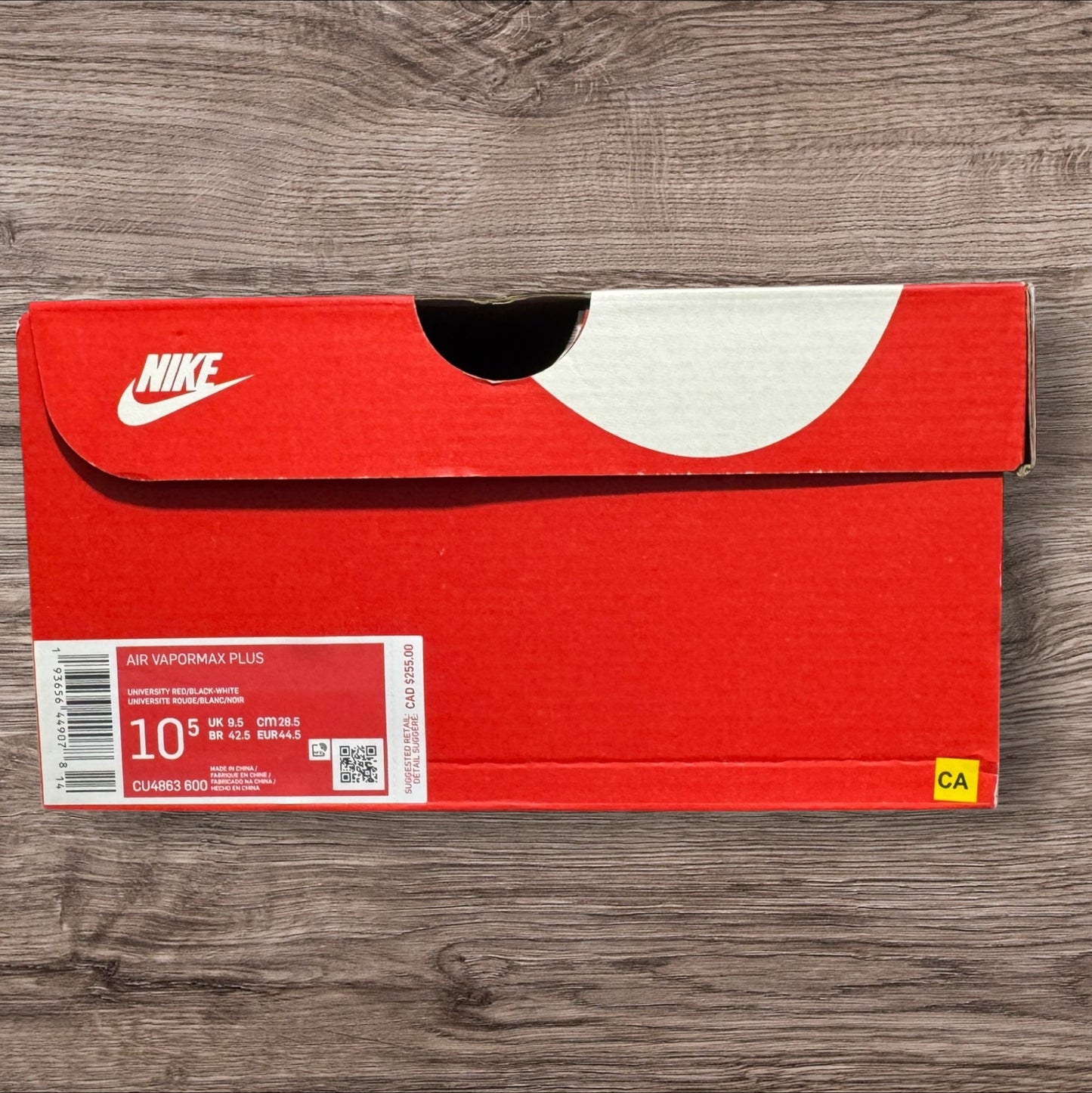 Nike Vapormax Plus University Red Black Size 10.5 (CU4863 600)