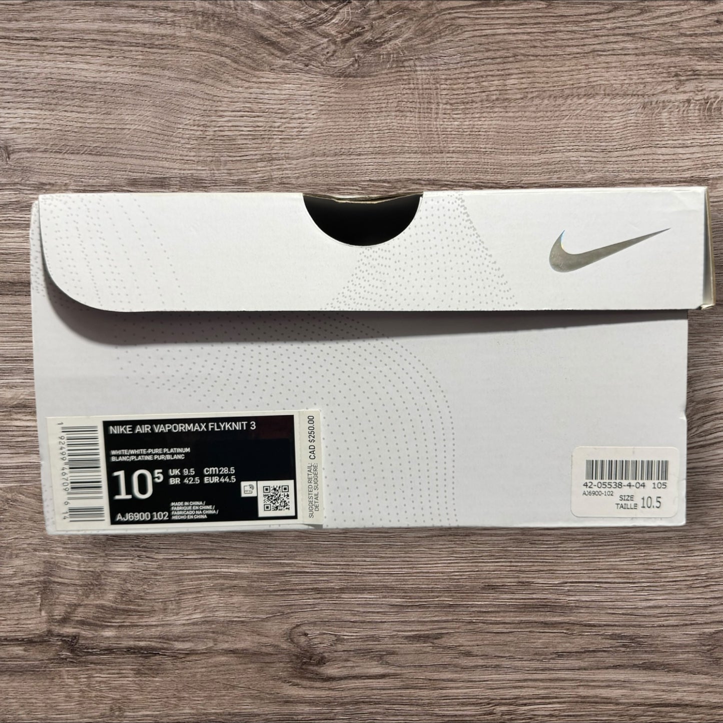 Nike Vapormax Flyknit 3 Platinum Size 10.5 (AJ6900 102)