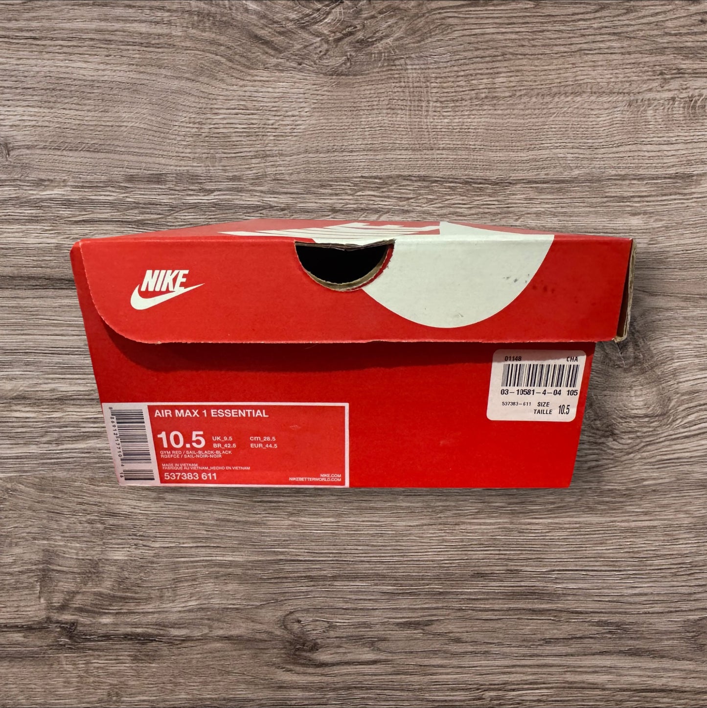 Air Max 1 Gym Red Sail Size 10.5 (537383 611)