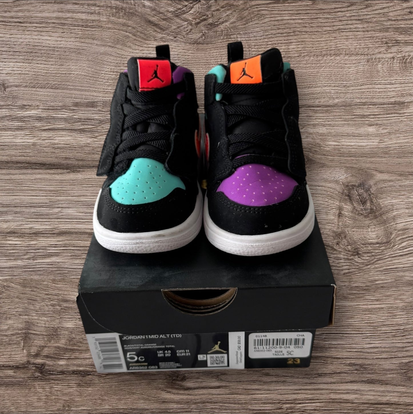 DS Infant Jordan 1 Mid Alt Black Total Orange Size 5C (AR6352 083)