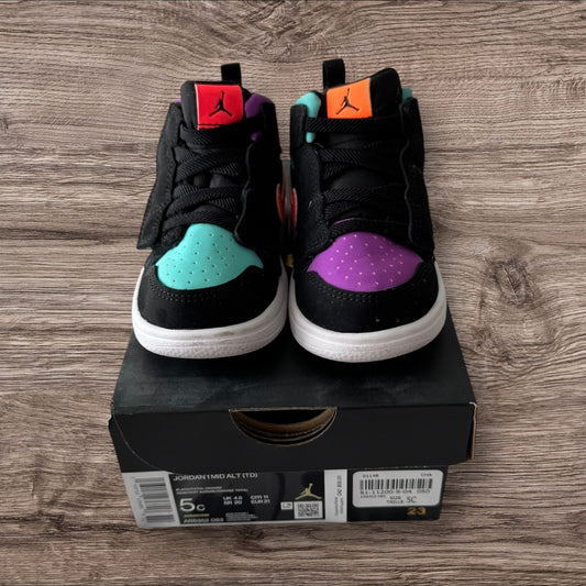DS Infant Jordan 1 Mid Alt Black Total Orange Size 5C (AR6352 083)