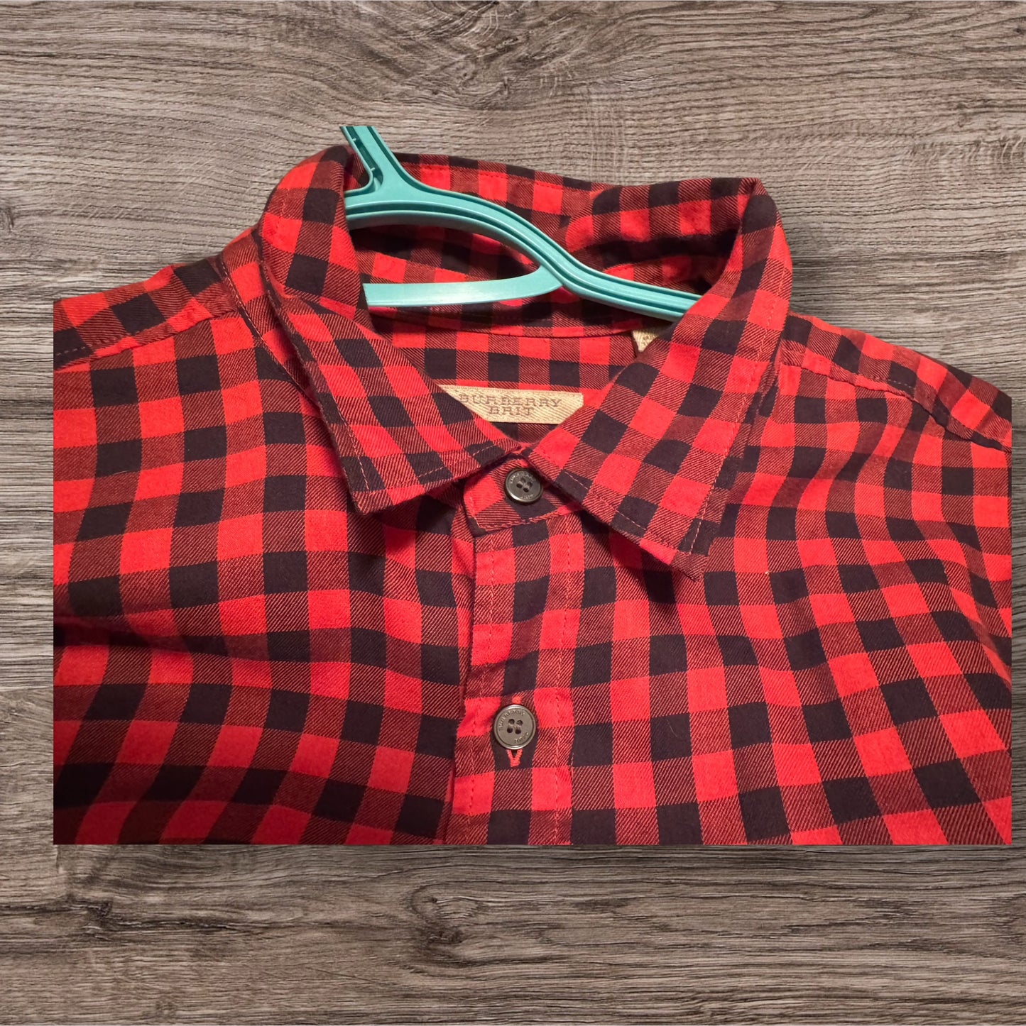 Red Burberry Button Up Shirt
